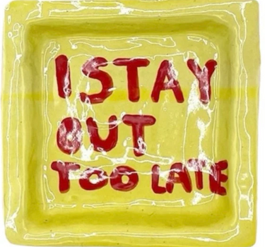 I Stay out too late trinket tray yellow and red