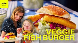 Crispy veggie fish burger avec aioli à l’aneth