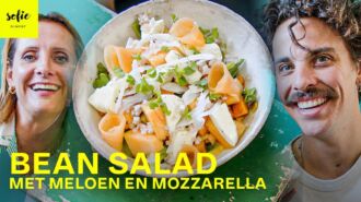 Salade van snijbonen met meloen en mozzarella